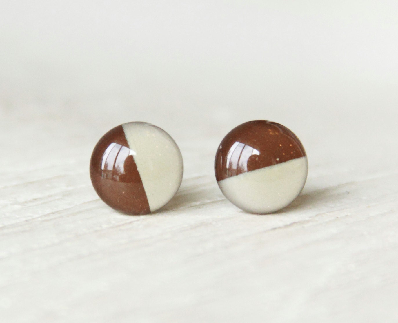 COFFEE HOUSE - Brown Stud Earrings - Two Tone Earrings - Stud Earrings - Geometric Post Earrings Hip Fun by Ear Sugar