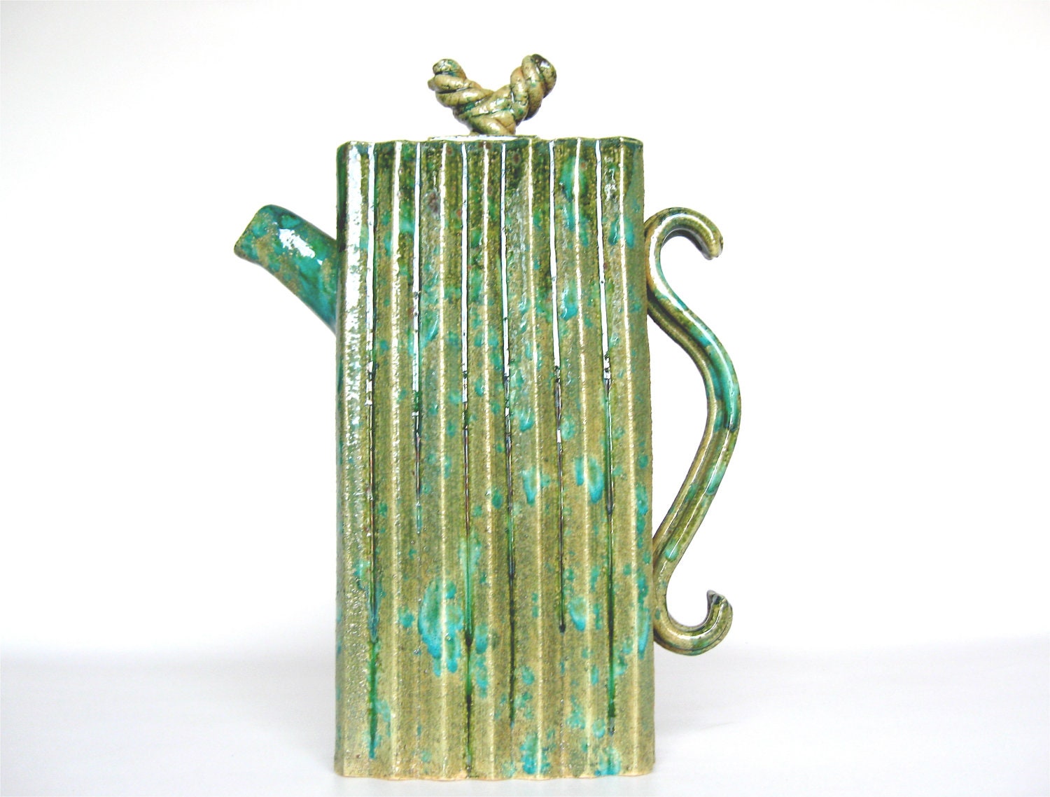 Stoneware Sculptural Art Teapot, modern ceramic pottery tea pot weddings table settings gift home decor decorations housewares in jade green