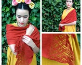 Raw Silk Scarf from San Pedro Cajonos, Oaxaca, Mexico. Rustic Orange. One Size.