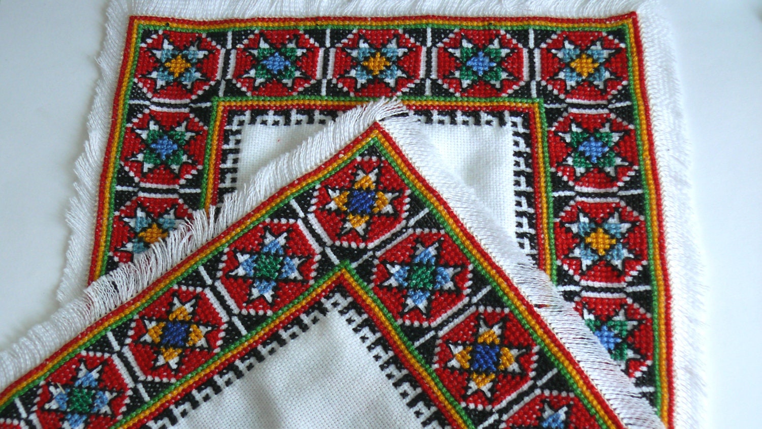 Hungarian Folk Embroidered Little Tablecloths - 2 pieces - five squares