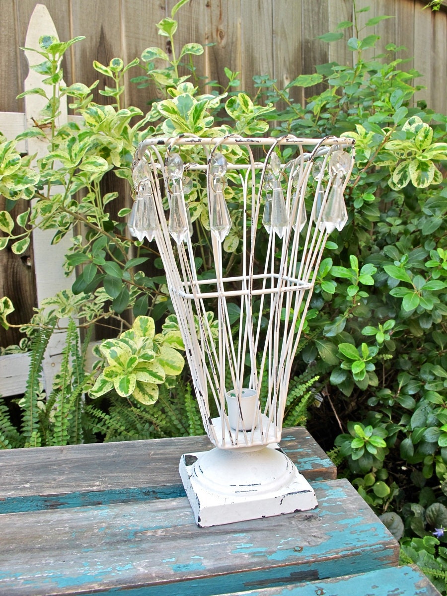 Vintage Wire Candleholder, Prisms, Candle holder, Chippy Cottage Shabby Garden, Epsteam