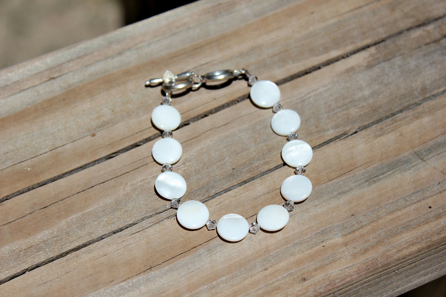 Cream Shell Bracelet with Clear Swarovski Crystals