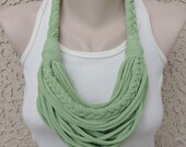 Bella Infinity Braided Scarf Up-Cycled Jersey Fabric Light Green Colorful Boho Chic