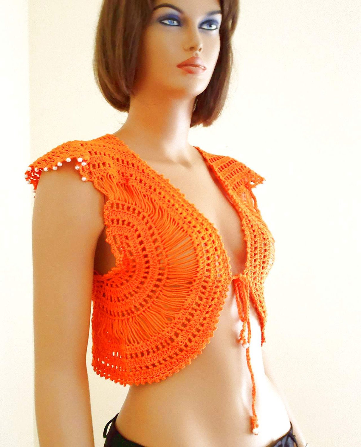 Free Shipping Sunshine Bolero crochet cotton orange Ready to ship