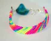 Neon Multi-Colored Friendship Bracelet with Teal Bead and Clasp Closure, Summery Bracelets