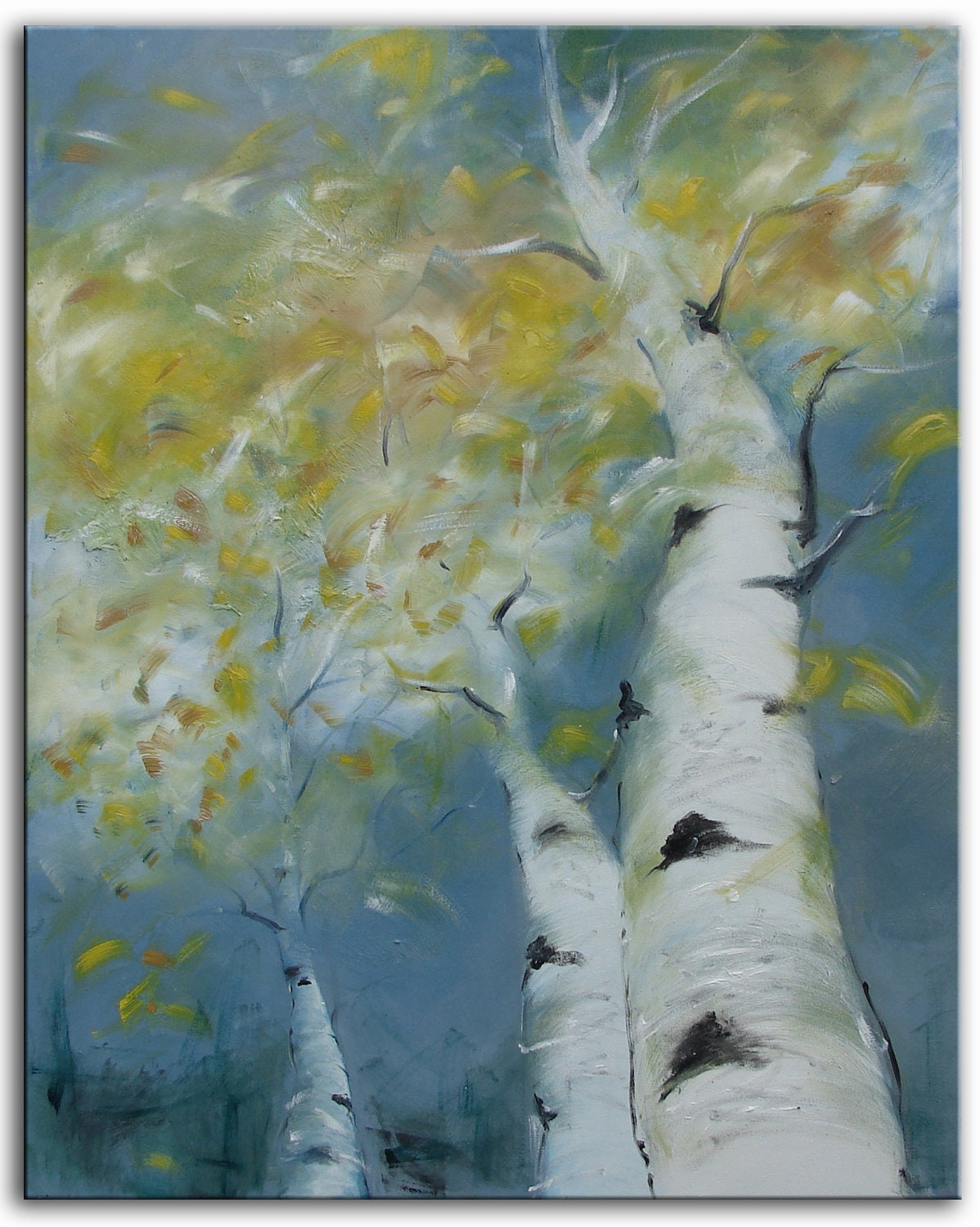 Original textured Oil Landscape Painting on stretched canvas Birch Dance by Tatjana Ruzin made to order