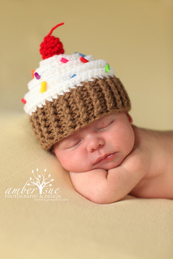 Newborn Baby Crochet Cupcake Hat Photo Prop