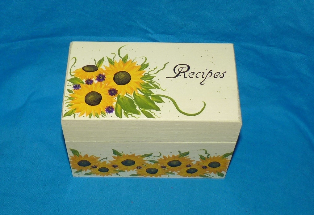 Wedding Recipe Box, Sunflowers Recipe Box, Decorative Wood Recipe Box, Victorian Recipe Box, Personalized, Custom, Painted