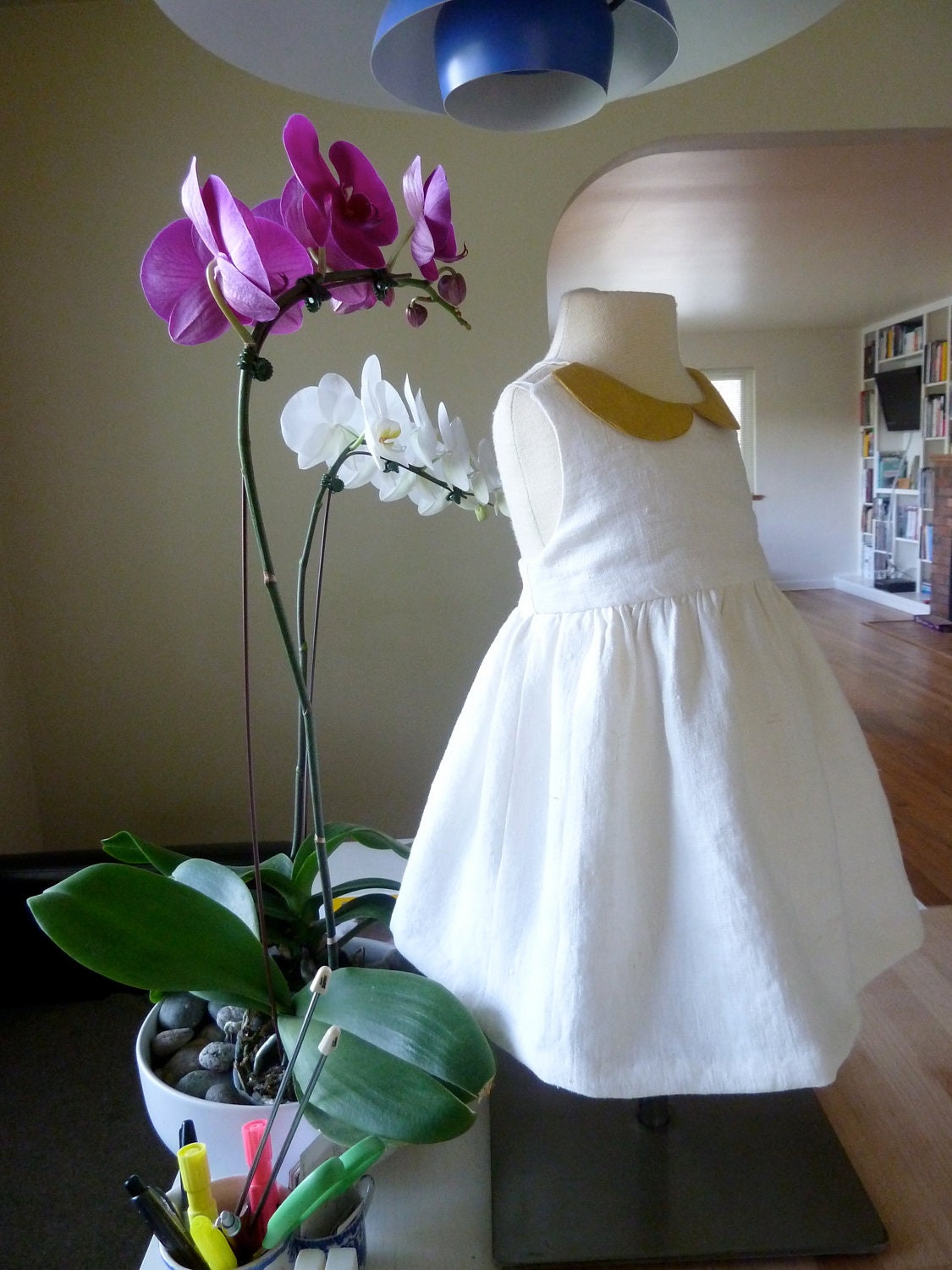 Natural Linen Dress with Peter Pan Collar