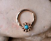 SEPTUM RING / Ear /Cartilage/nose ring 14K Gold filled with 2mm Turquoise. 14 gauge 8mm inner diameter / Handcrafted