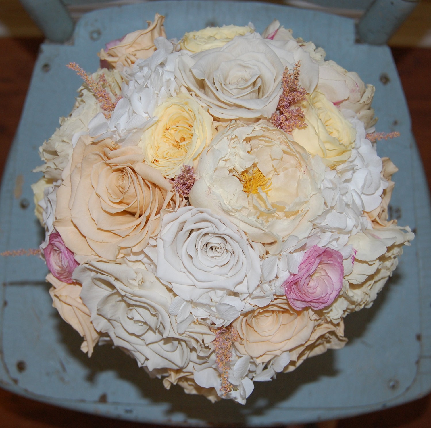 Preserved Wedding Bouquet of Peonies, Roses, Ranunculus, Garden Roses, Astilbe and Hydrangeas