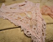 Victorian pink lace CAMEO crochet bib STATEMENT necklace collar necklace