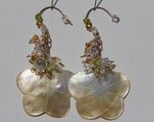 Mother of Pearl Flower Earrings Gold Plated with Crystal cluster accents