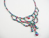 The Carla Necklace - Hand Painted Vintage 1950s Rhinestone Necklace - Splatter Pink, Purple, Turquoise
