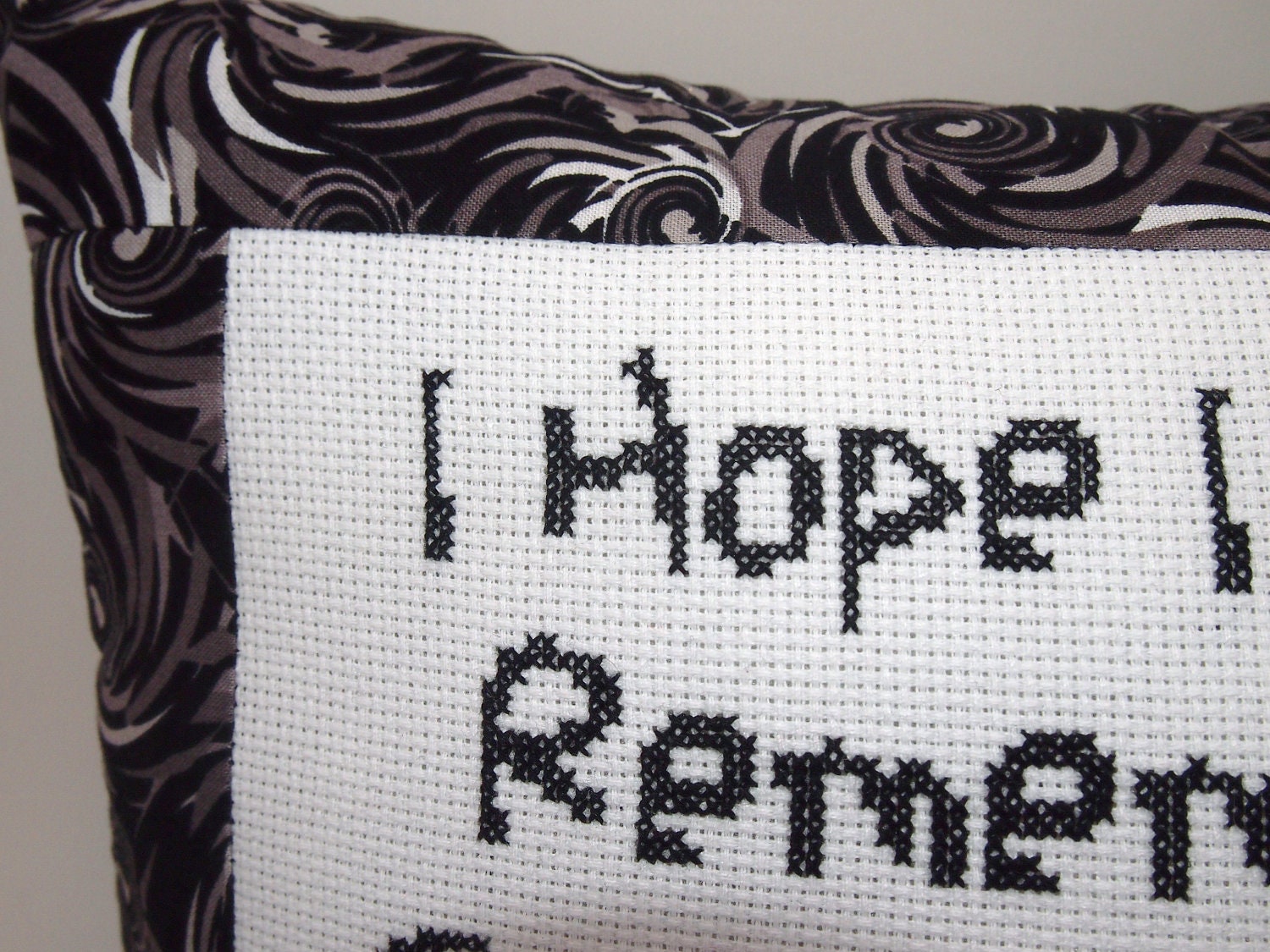 Cross Stitch Pillow Funny Quote, Black and White Pillow, Zombie Quote