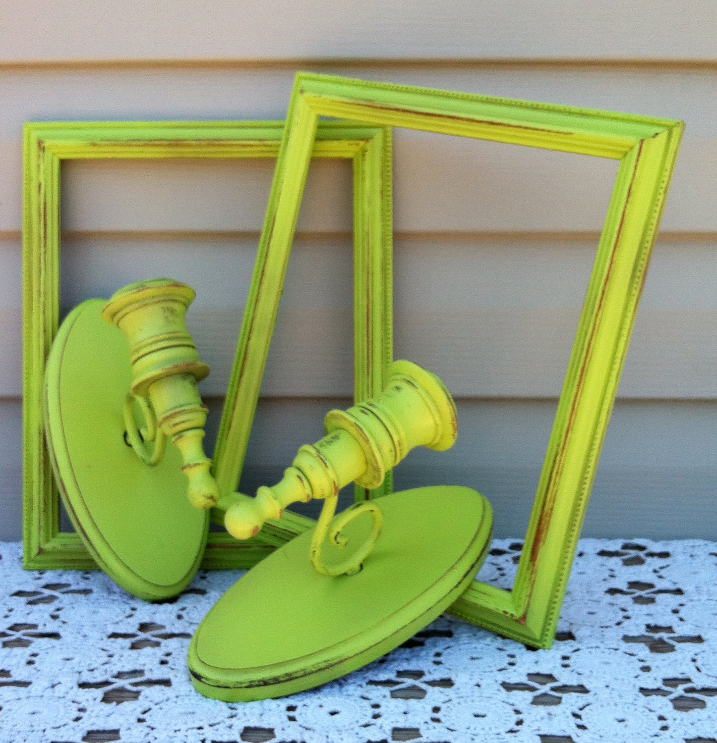 2 Lime Green Frame & Sconce Wall Decor / by RepurposedTreasure4U