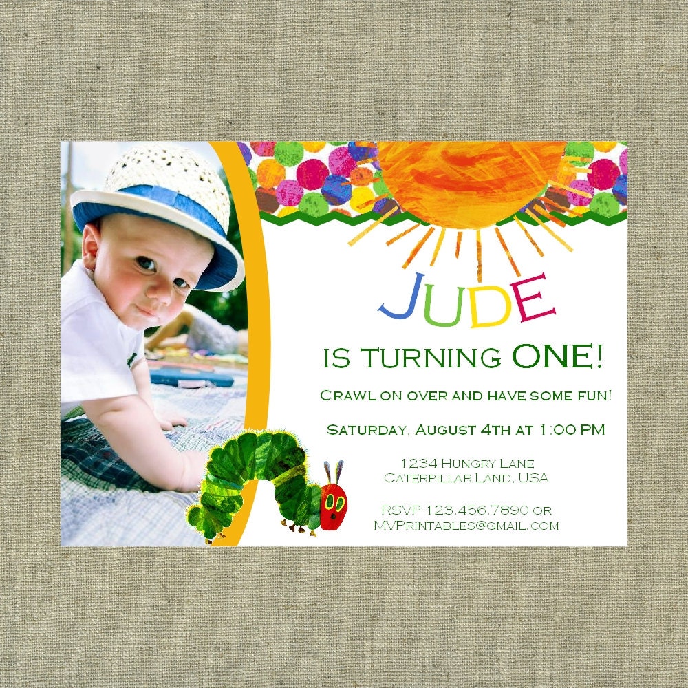 The Very Hungry Caterpillar Themed Custom Printable Photo Invitation
