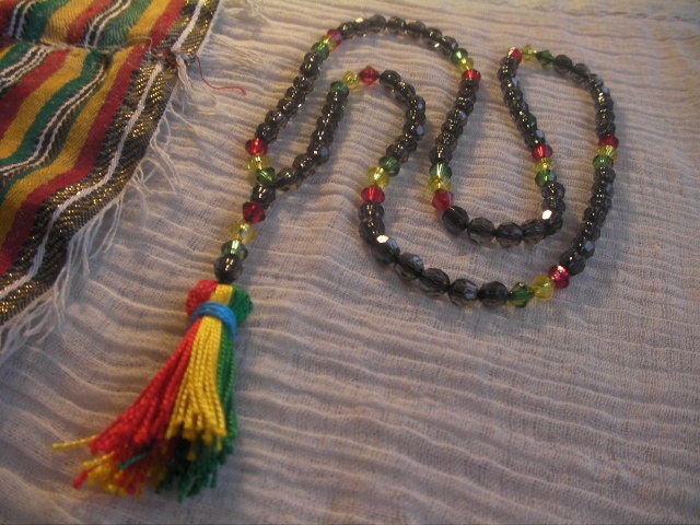 Jah Beads (Rastafarian Prayer Beads), Acrylic with Translucent Acrylic Bicone Accent Beads