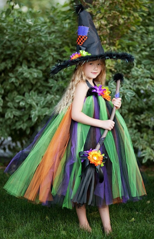 OLGA The Witch - Halter Top Halloween Costume Tutu Dress Set, Includes Dress, Hat and Broom Sizes 12-24 2T 3T 4T 5T 5/6 7/8