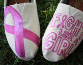 Breast Cancer Awareness Pink Ribbon Fight Like A Girl Original Custom Acrylic Painting for Toms/Canvas Shoes TOMS NOT INCLUDED