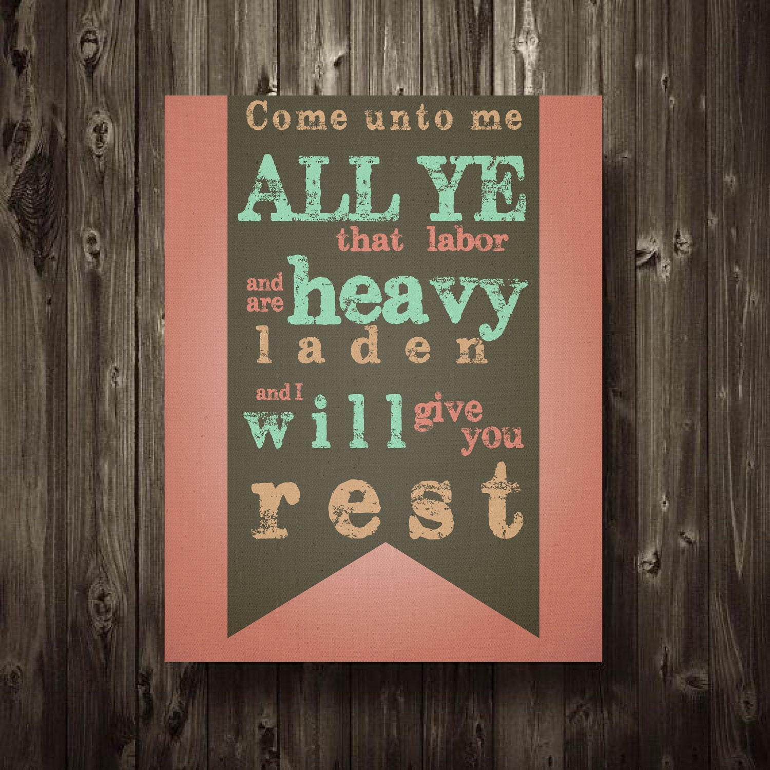Bible Verse Art, Come Unto Me All Ye Who Are Heavy Laden, Matthew 11:28 8.5X11 Typography Home Decor Digital Print