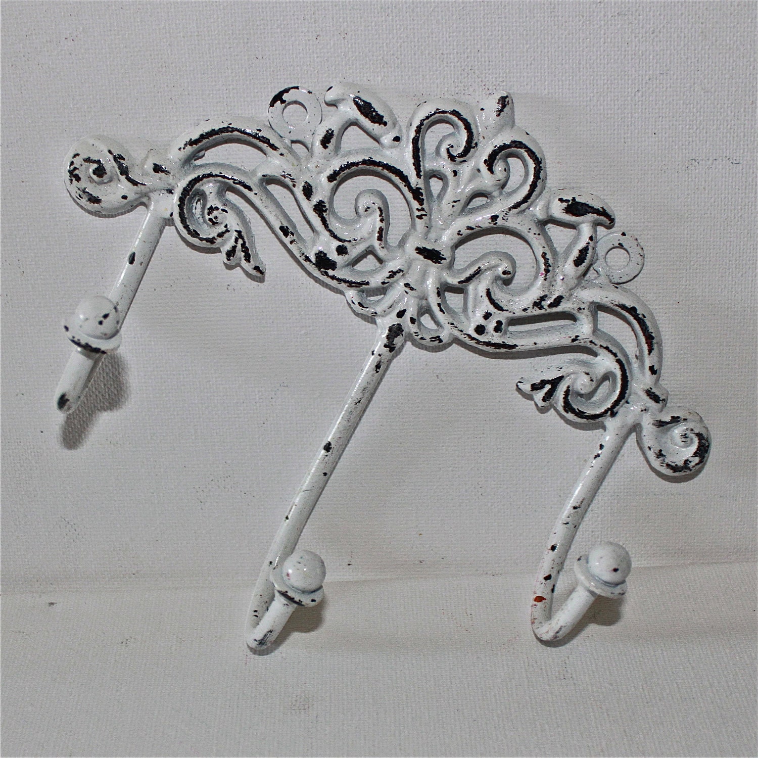 Wall Metal Hook /White /Bright Shabby Chic Decor /Ornate Hanger /Key Holder /Bathroom Fixture /Bedroom /Laundry /Nursery /French Country
