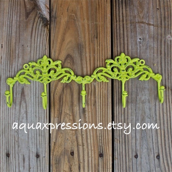 Wall Hook Rack /Lime Green /Jewelry/ Key Holder/ by AquaXpressions