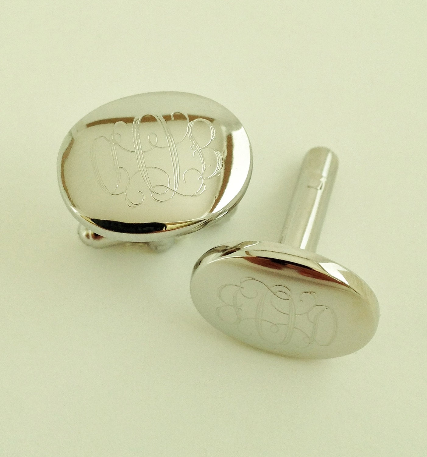 Custom Cufflinks - Oval Monogram Cufflinks - For Groom, Groomsmen, Husband