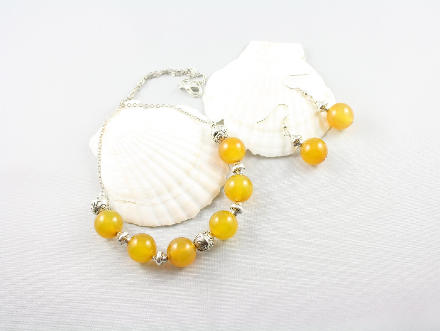 Yellow Chalcedony Necklace Set -Gemstone Beaded Chain Necklace