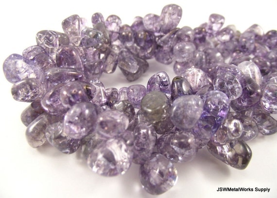 Ice Flake Quartz Beads, Purple, Large Top-Drilled Chip, 10 - 12mm, 15 inch strand, Whole Strand