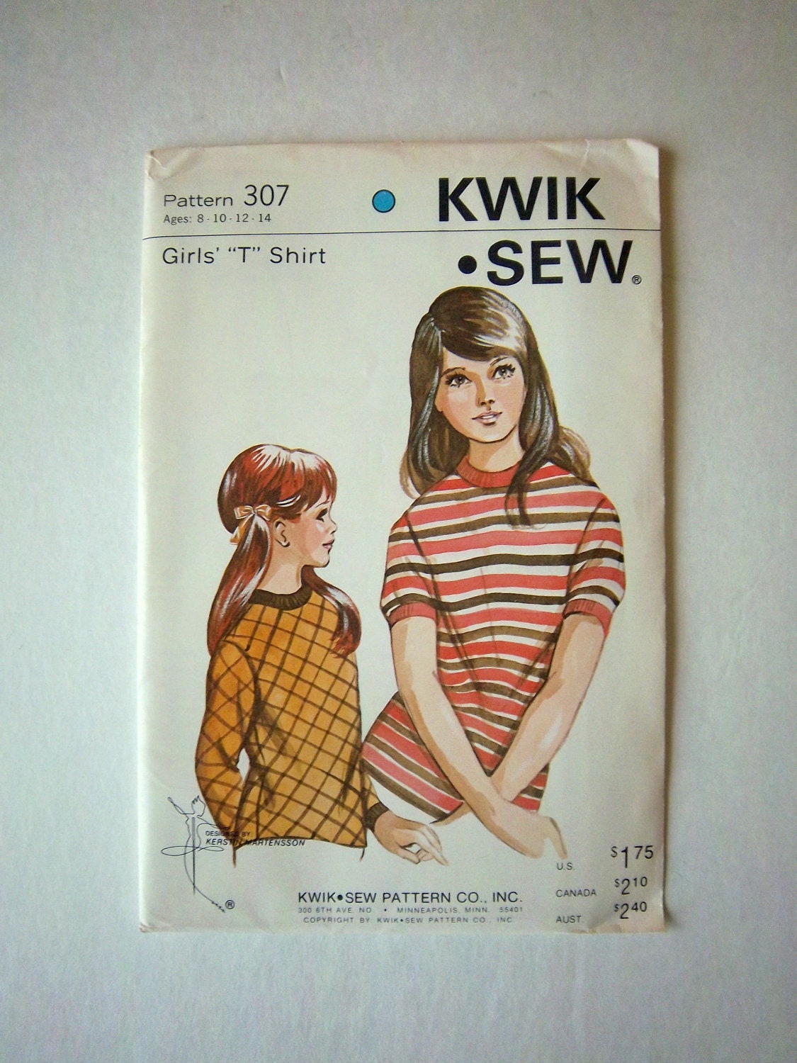 KWIK SEW 307 Pattern Uncut Girls' T Tee Shirt Size 8 10 12 14