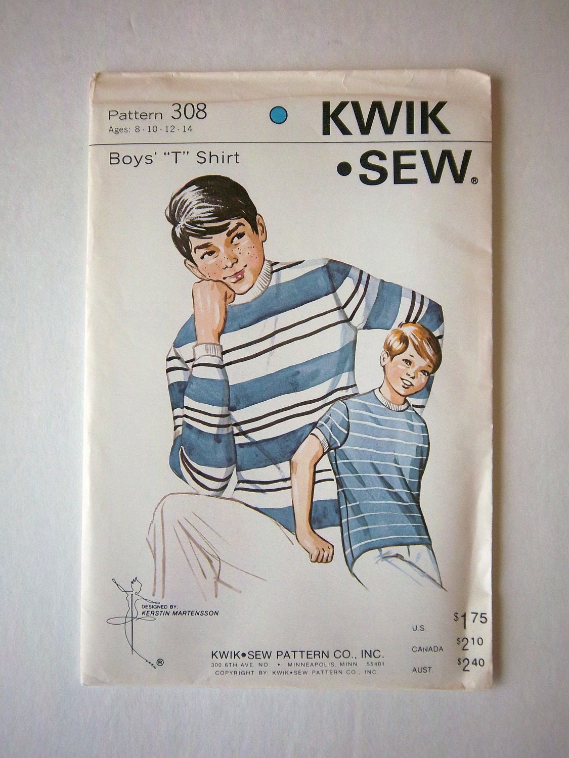 KWIK SEW 308 Pattern Uncut Boys' T Tee Shirt Size 8 10 12 14