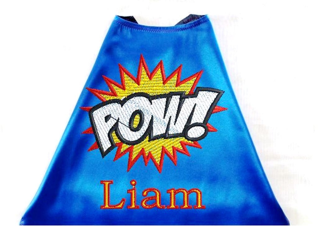 Boy's Cape,  Embroidered Super Hero  POW Cape  Personalized with Monogram Royal Blue