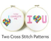 Tetris Heart - You Complete Me & I Love You Cross Stitch - Two Pattern Set - INSTANT DOWNLOAD