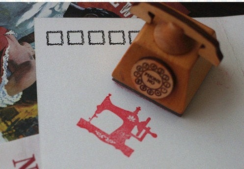 Vintage Style Sewing Machine Telephone Stamp Set