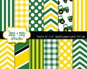 green and yellow tractor theme digital scrapbook papers