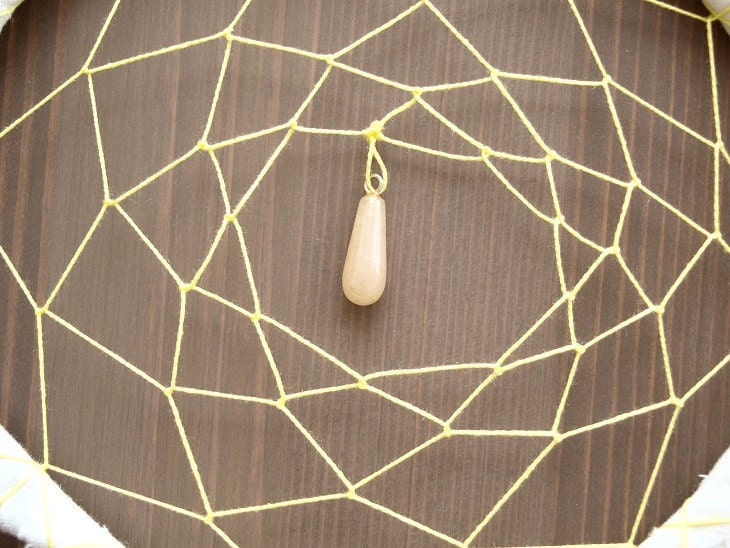 Dream Catcher - Tropical Sunshine - With Exotic Yellow Parrot Feathers, Drop Formed Gemstone and White Frame - Home Decor, Mobile