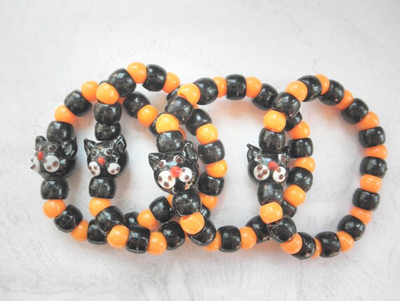 Halloween Party Favors Stretch Black Cat Bracelets Set of 4