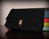 Vintage Handbag / Black Satin Clutch / 1960s / Garay