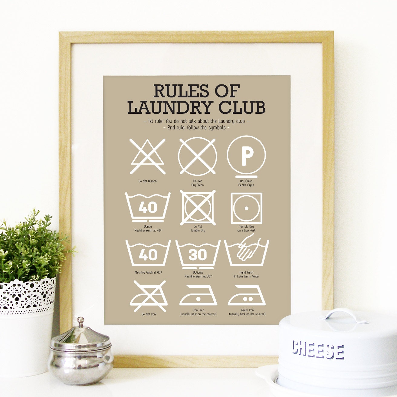 Poster Kitchen Laundry Club Art with laundry symbols Mid century vintage decor Poster Art Kitchen art wall in beige A3 kitchen print
