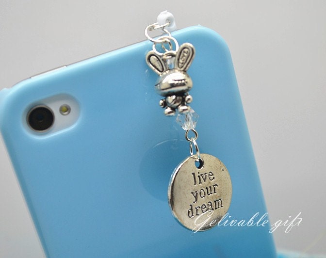 Alice in wonderland iPhone 5 4S 4 charm,3.5mm dust proof plug with dreaming rabbit and note charms,fit for samsung Blackberry HTC PSAW01