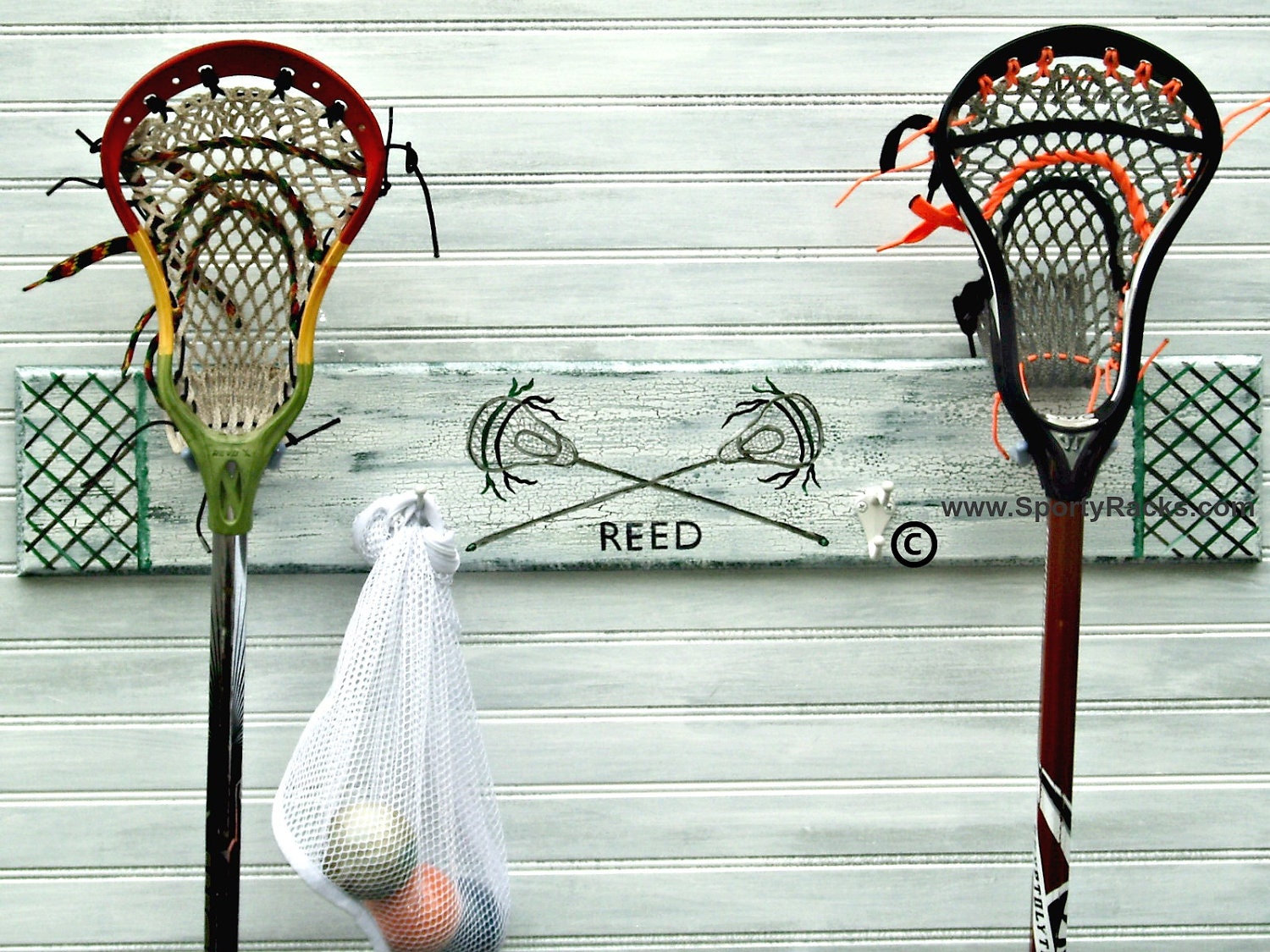 Lacrosse Sport Stick Hanger Name Lax Jersey Number Team Colors Personalized Custom Wall Rack MTO Athletic School Colors