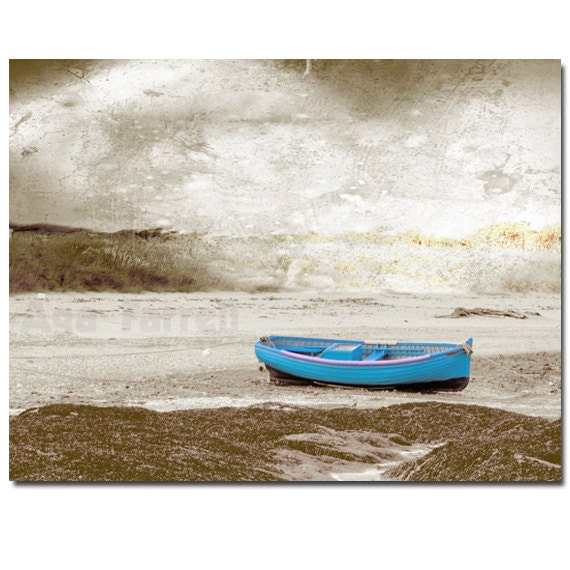Boat photography - Blue Boat photo fine art print - dreamy beach art summer decor brown blue purple sepia wall art - AgaFarrell Boat photography - Blue Boat photo fine art print - dreamy beach art summer decor brown blue purple sepia wall art - AgaFarrell