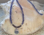 Lotus Necklace with Blue Iolite and Smoky Quartz / Yoga necklace