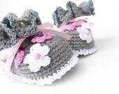 Gray and pink Crochet  Baby Booties - Baby Girls spring fashion