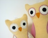 Baby Gift Set - Cute Owl Gifts - Custom Plush Toy - Stuffed Owl and Owl Rattle - Pink and Yellow