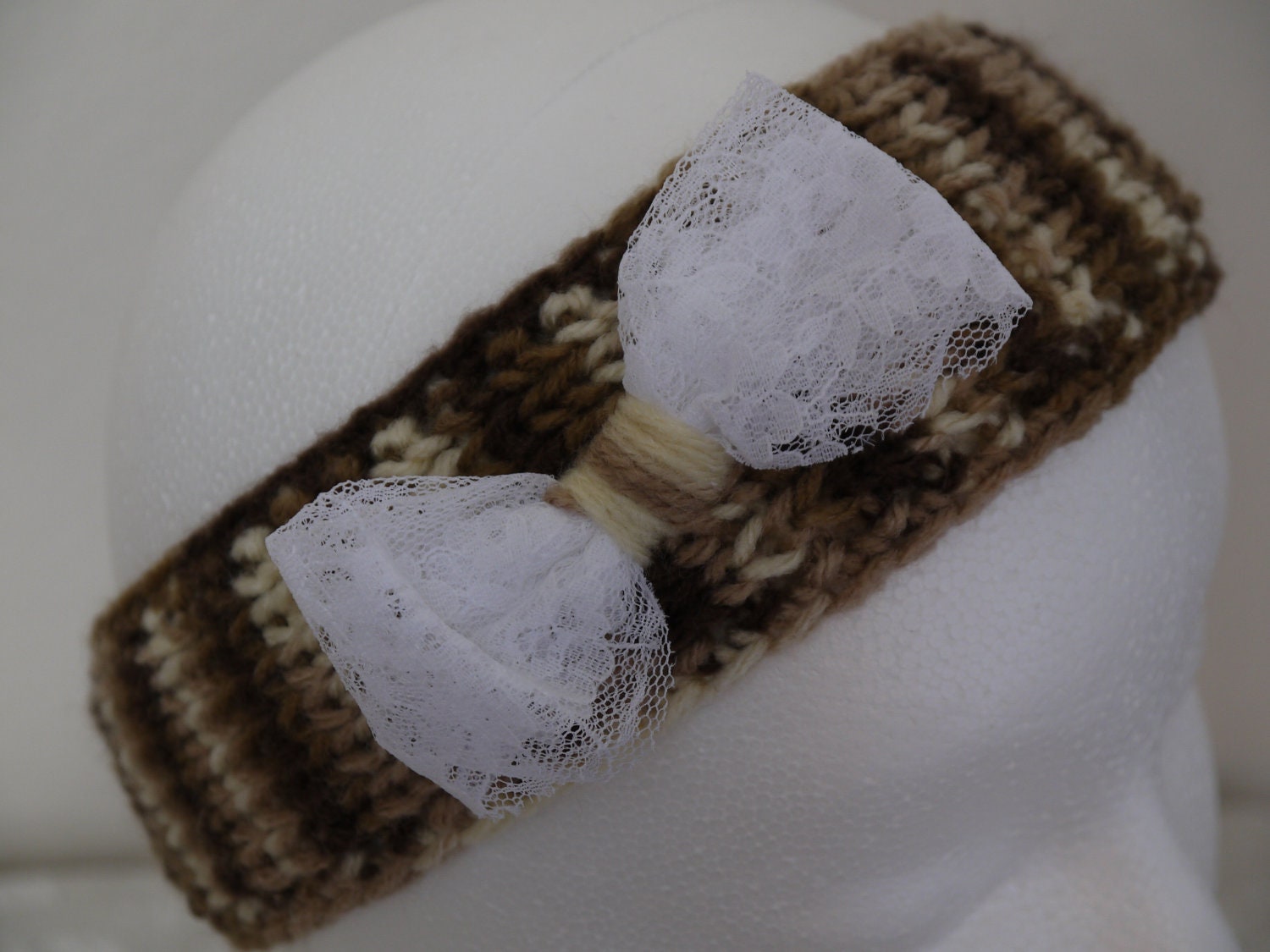 Knit Headband with Bow in Brown
