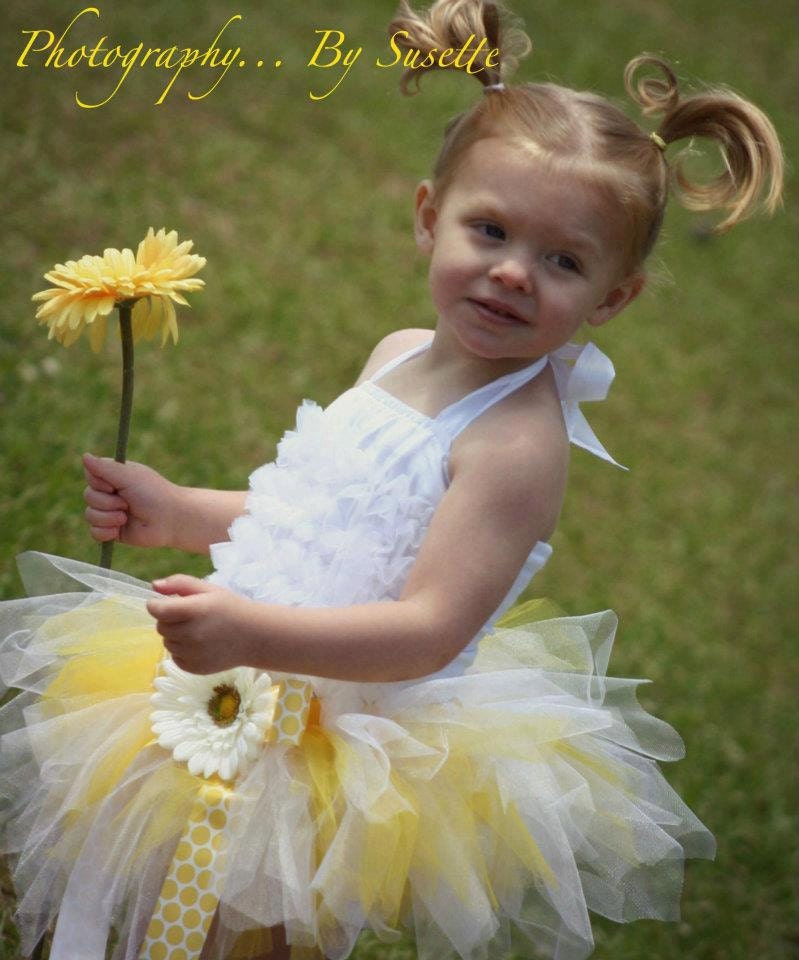 3 Piece Yellow and White Polka Dot Tutu set