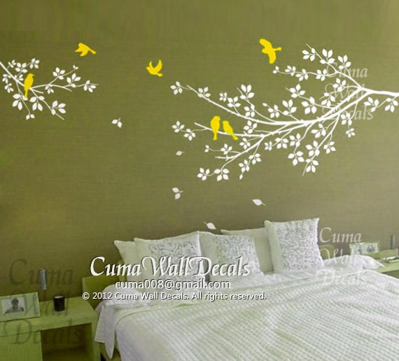 Tree and bird wall decals Nursery wall sticker Branch vinyl wall decal Children wall decals nature - 2 parts branch with birds Z115 cuma