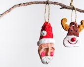 Handmade Christmas ornaments-decor-Christmas tree decoration-hanging-holiday ornament-Santa Claus-Deer-Reindeer. Set of 2 items. Winter Fun - AstaArtwork
